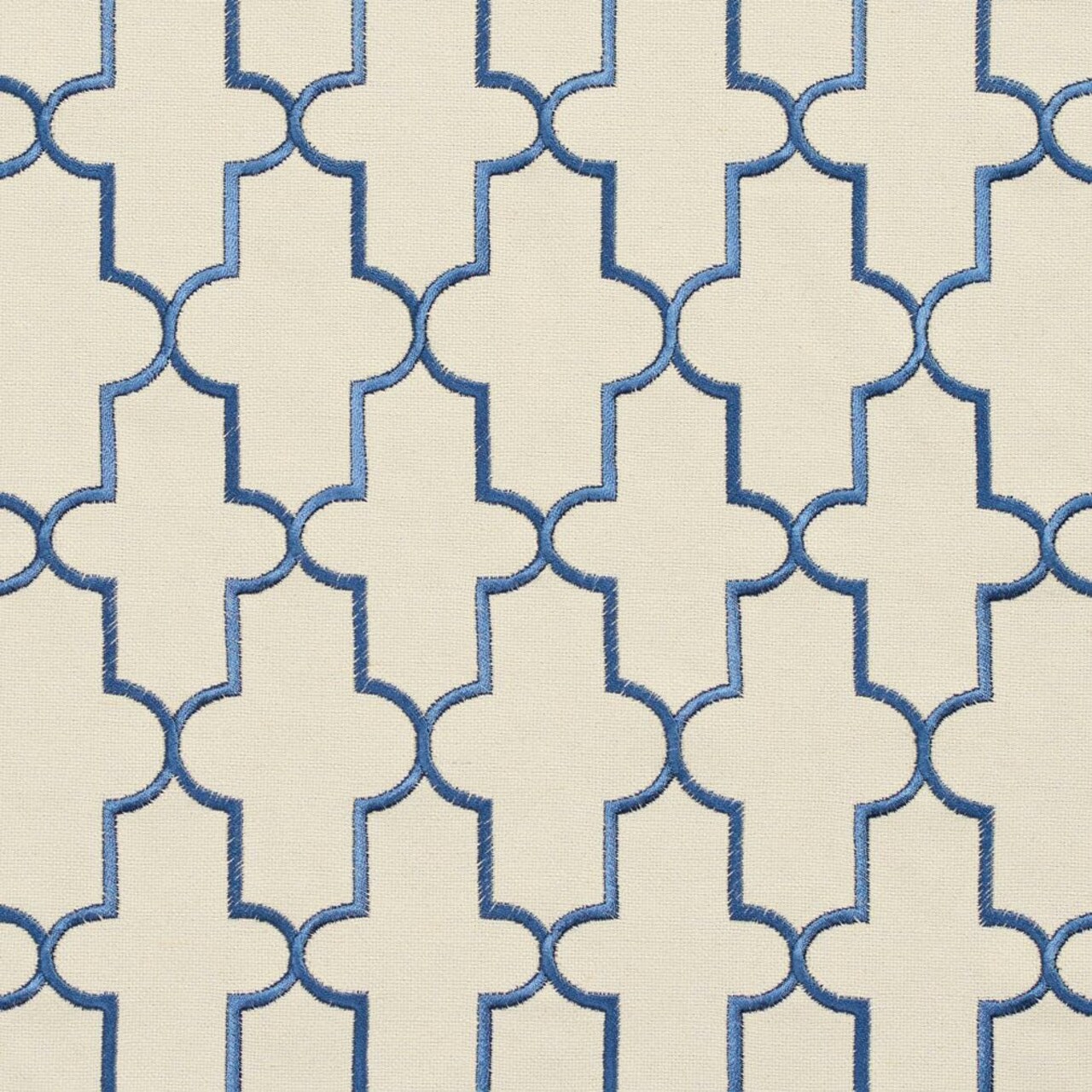 Blue Embroidery Geometric Linen Look Woven Pattern Upholstery Fabric by The Yard - SKU: Barron Twilight